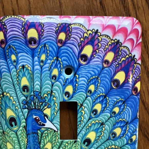 Metal Single Light Switch Cover Wall Plate Peacock Feathers 3.5"x5" - Picture 3 of 4
